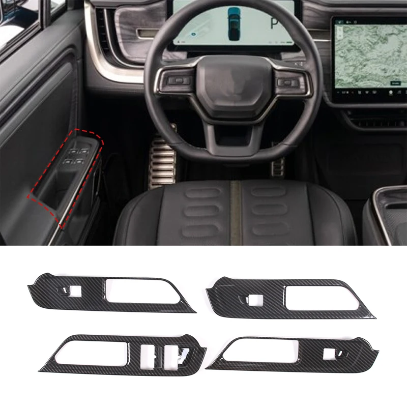 

For Rivian R1T 2022 2023 ABS Carbon Fiber Car Glass Lifting Button Frame Decorative Accessories