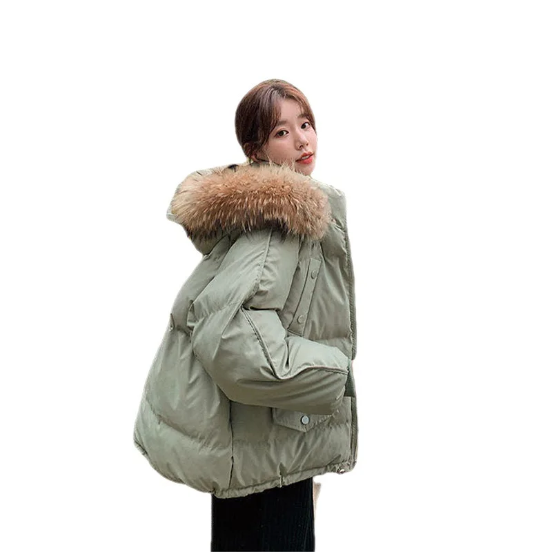 2022 New Winter Jacket Women Parkas Big Fur Collar Hooded Coat Warm Cotton Padded Female Jacket Loose Outwear