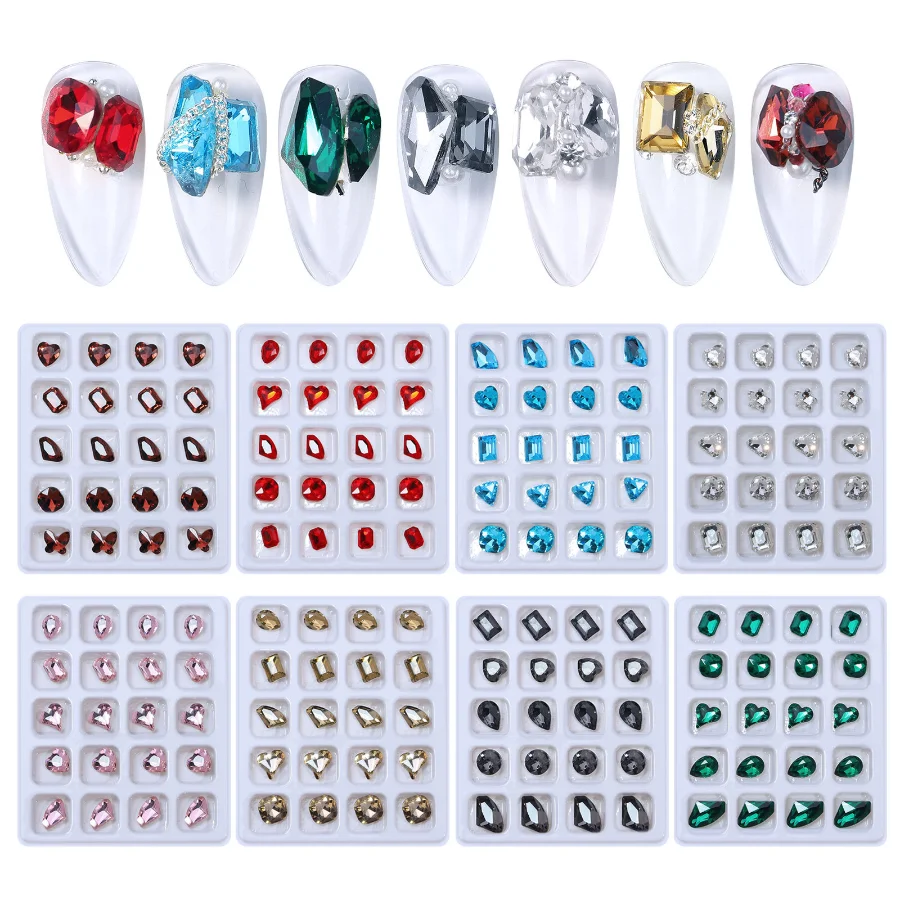 

20Pcs/box 3D Metal Zircon Nail Art Jewelry Japanese Nail Decorations Top Quality Zircon Crystal Manicure Zircon Diamond Charms