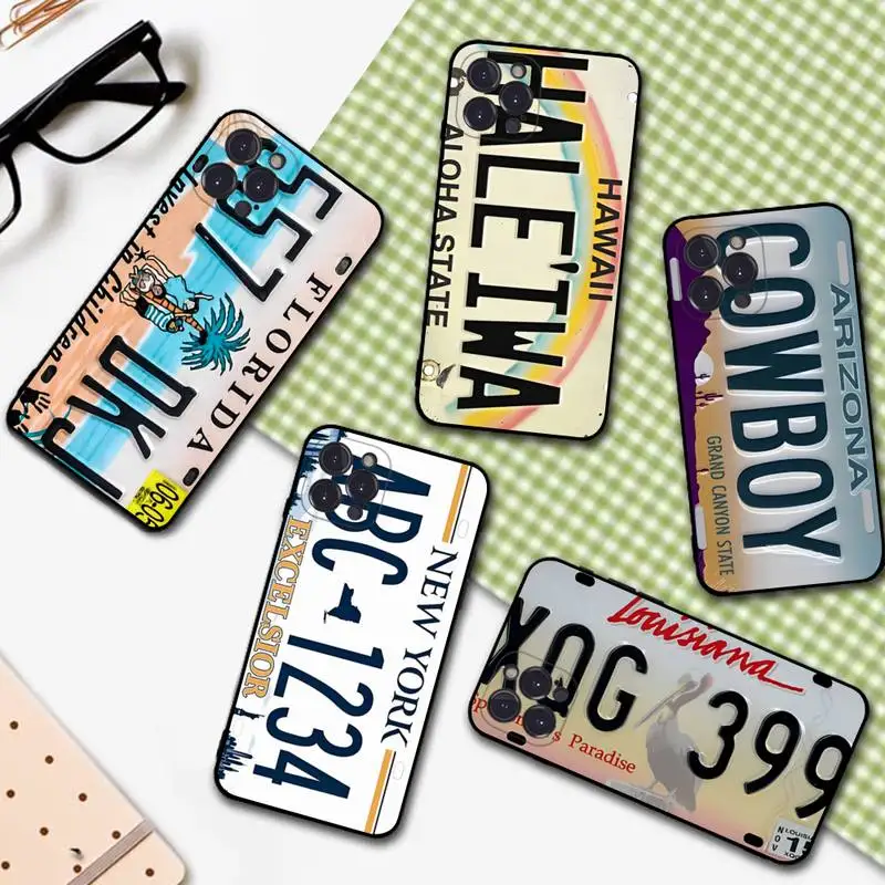 

Retro Funny License Plate Number Car Phone Case For iPhone 14 13 12 Mini 11 Pro XS Max X XR SE 6 7 8 Plus Soft Silicone Cover