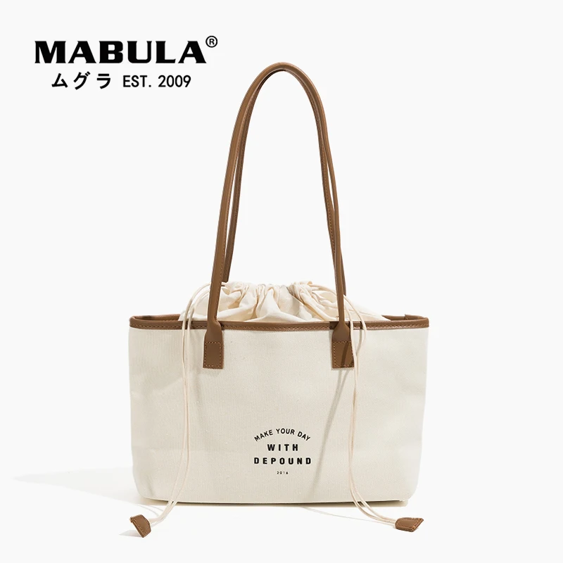 

MABULA Eco Friendly Reusable Washable Canvas Tote For Women Shoulder Bags Female Casual Simple Top Handle Large Capacity Handbag