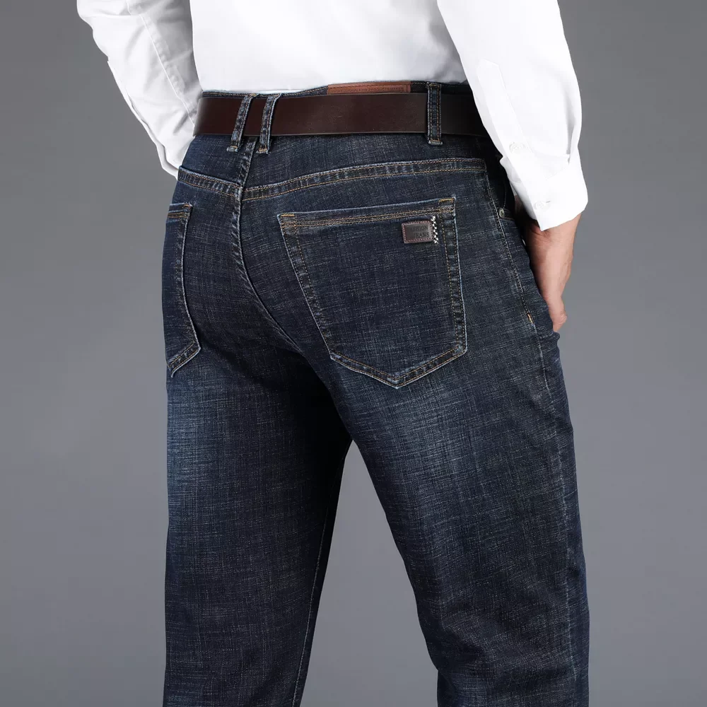 2022New Autumn New Office Business Jeans Men Classic Style Blue Black Stretch Straight-leg Denim Pants Male Brand Trousers