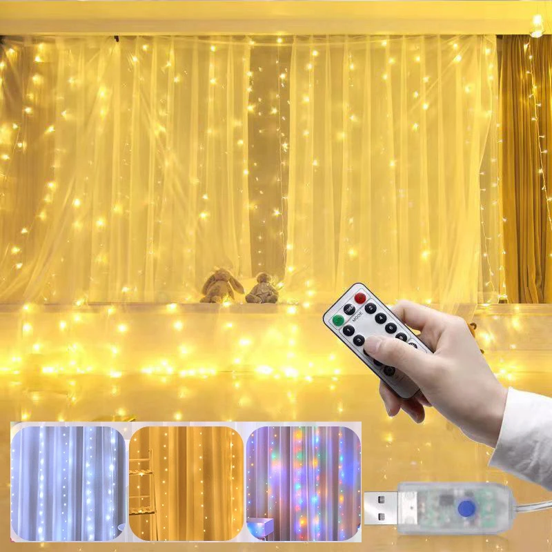 

6M/4M/3M LED Curtain Garland on Window USB String Lights Fairy Festoon Remote Control Wedding Christmas Decoration for Home Room