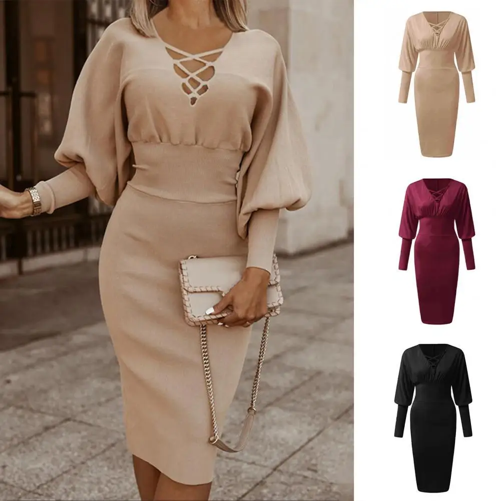 

Женское платье с перекрестными вставками, повседневная одежда на осень и зиму, облегающее платье с запахом на бедрах, женское платье