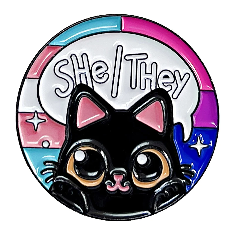

Эмалированная булавка C4017 Rainbow She/They Cat ЛГБТ, булавки для лацканов, броши для рюкзака, для одежды, Декоративные значки, ювелирные аксессуары