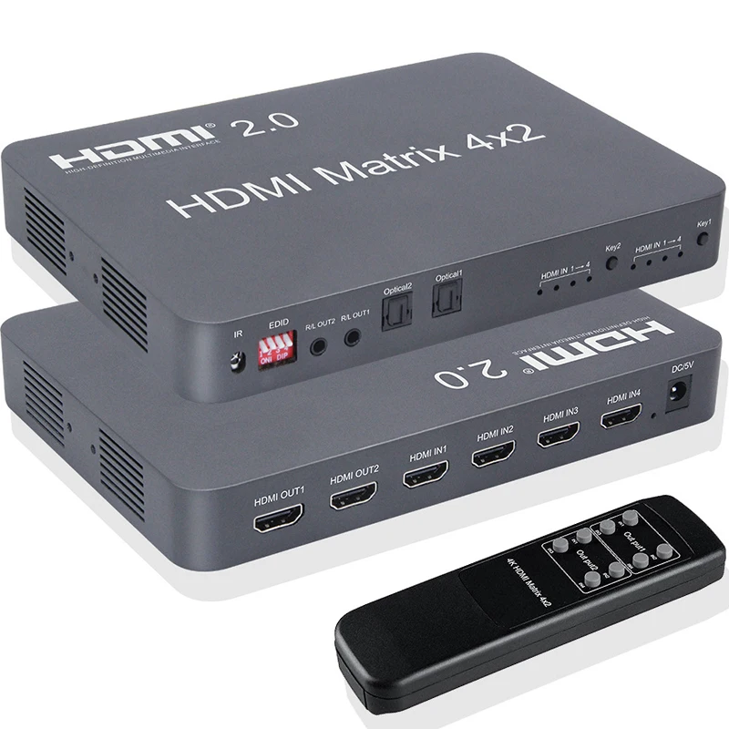 

4K 60Hz HDMI 2.0 4x2 Matrix Scaler HDMI Switch Splitter Video Converter Audio Optical 4 In 2 Out for PS4 Laptop PC To TV Monitor