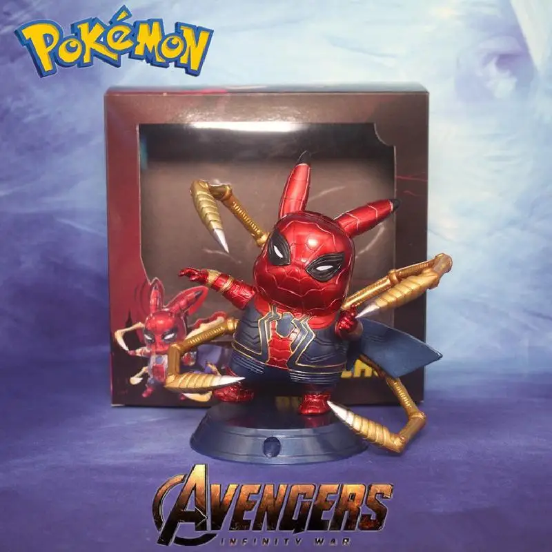 

Pokemon Anime Action Figures Cosplay Iron Man Mk85 2-In-1 Pikachu Eevee Garage Kits Spider Man Deadpool Dolls Toys for Children
