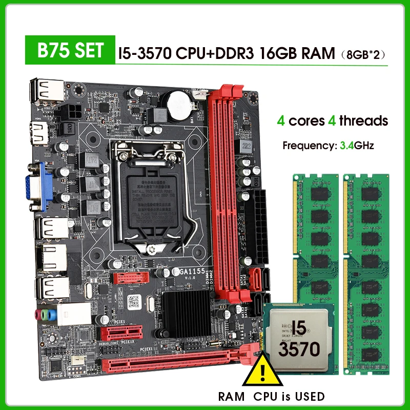 

B75 Motherboard set with Intel Core LGA 1155 I5 3570 CPU 2pcs x 8GB=16GB 1600MHz PC DDR3 Desktop Memory USB3.0 SATA3.0