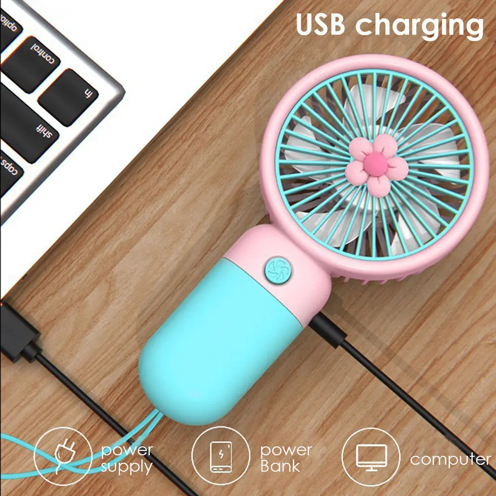 Фото USB мини-вентилятор с фруктами и цветами, портативный ручной вентилятор, милый студенческий настольный зарядный вентилятор с героями мультфильмов №5