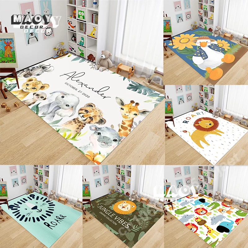 

Cartoon Animal Bear Lion Customize Child Name Flannel Carpet for Room Kawaii Area Rug Non-slip Home Decor Elephant Cute Door Mat