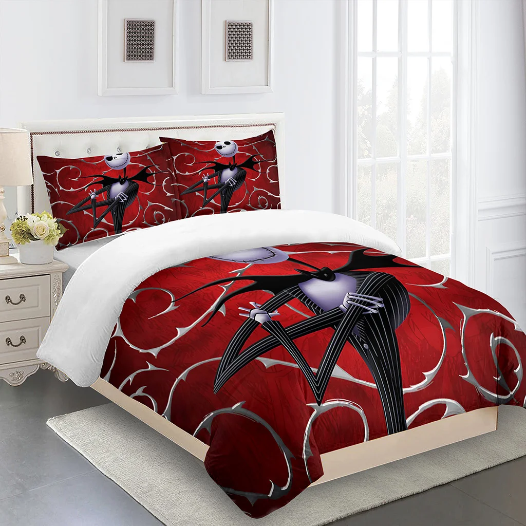 

Red Horror Halloween Funny Cartoon Skeletons Skull Kids Bedding Sets Single Double Bed Duvet Cover Set and 2 pcs Pillow cover