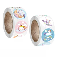 500pcsroll unicorn adhesive paper sticker kids birthday party decor round seal label homemade bakery gift packaging diy decor