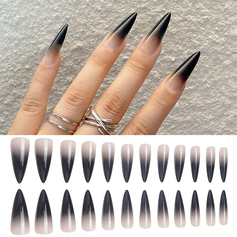 

New 24Pcs Artificial Designs Nail Art Long Fake Nails Matte Ballet Tips Press On False Coffin French Full Cover False Nail