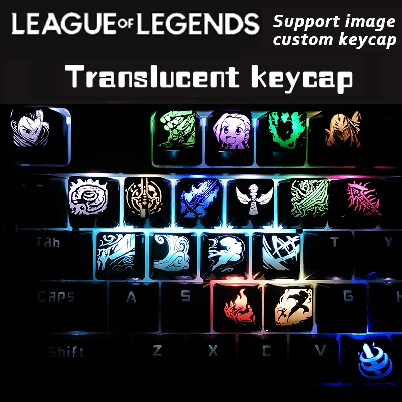 4Pcs League Of Legends LOL Backlight Keycaps Personality Translucent Keycaps Mechanical Keyboard DIY Custom Avatar Skill Keycaps