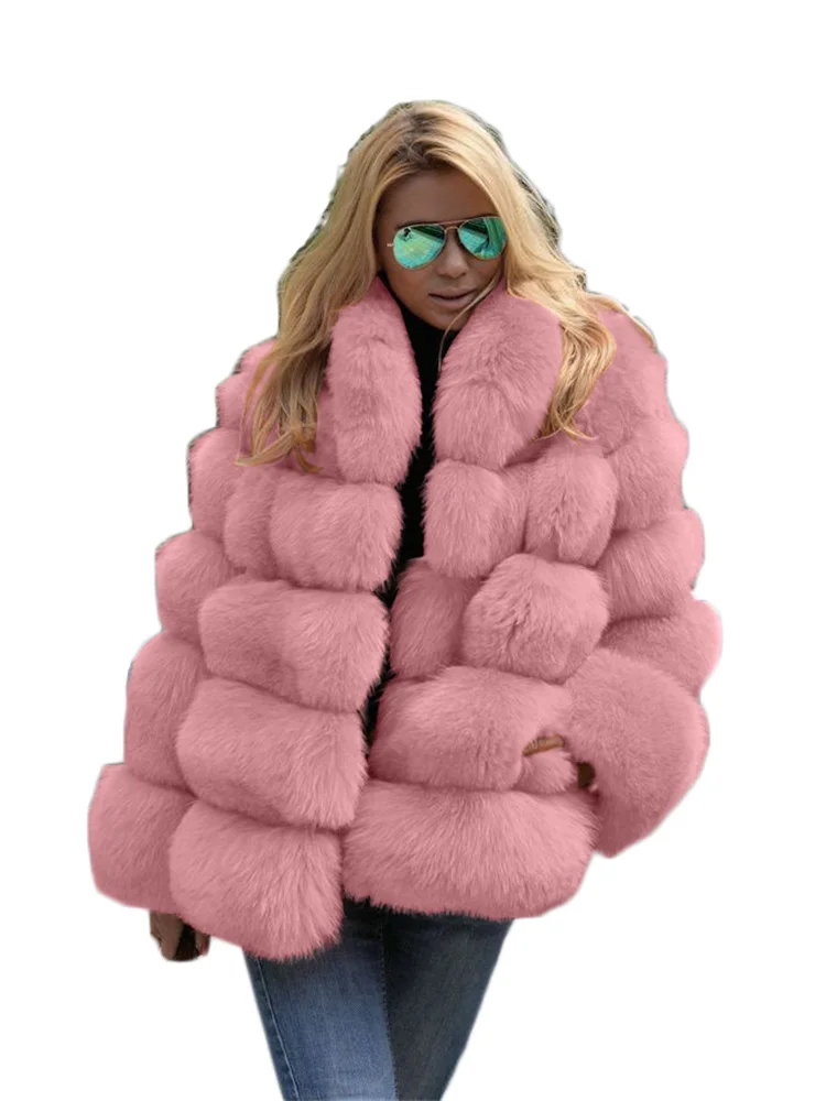 Faux Rabbit Fur Coat Women Pink Black 2022 Autumn Winter New Fashion Loose Thick Warmth Jacket Female Clothing Long Sleeve Camel