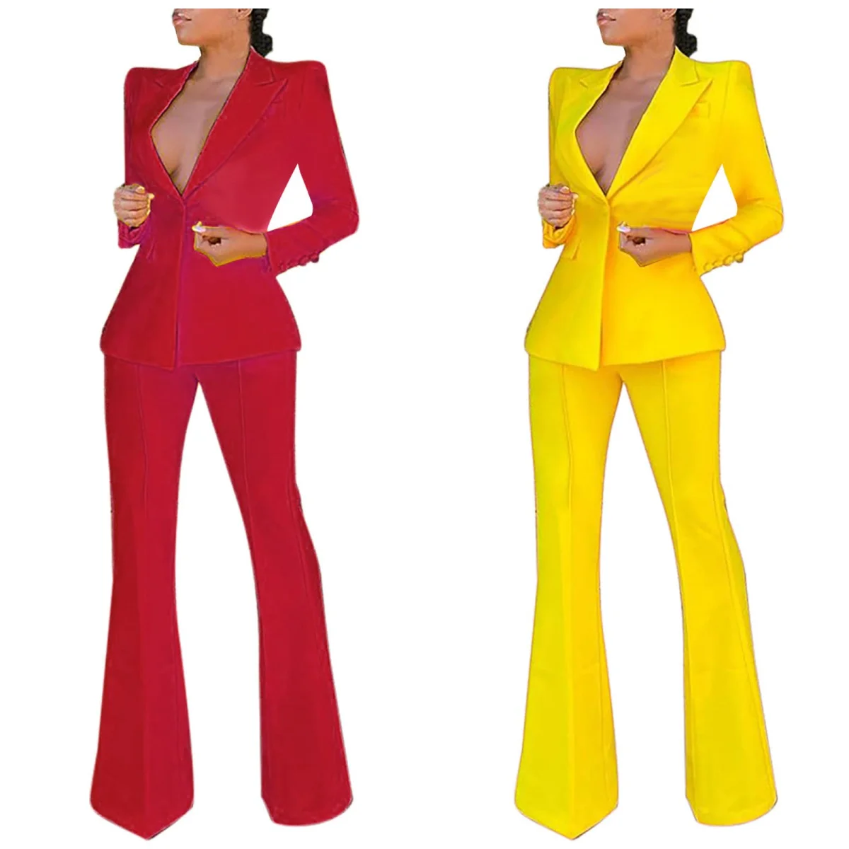 

Sexy Womens Premium Formal Suit Sets Aesthetic Business Work Blazer Sets Slim Fit Suit Top Straight Leg Flare Bootleg Pant