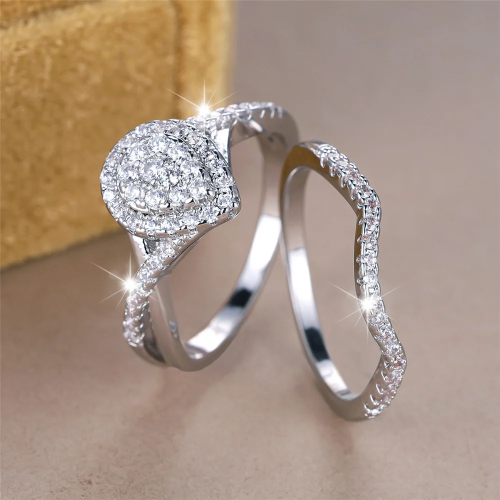 Роскошный женский кристалл с белым цирконом комплект обручальных колец