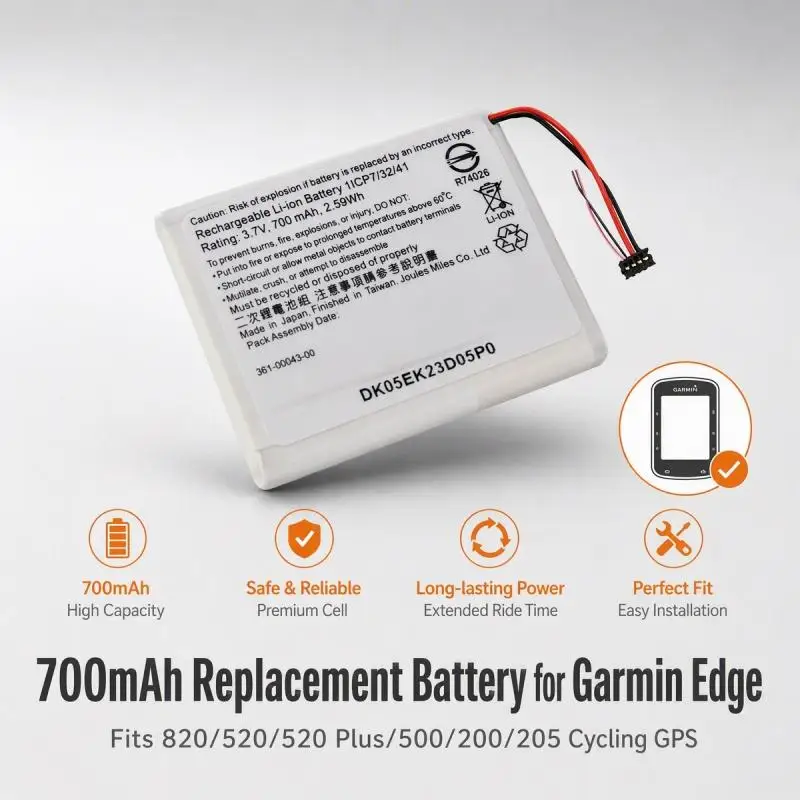 Фото 361‑00043‑00 700мАч Сменный аккумулятор для велокомпьютеров Garmin Edge 820 520 520 Plus 500 200 205, запасной комплект №1