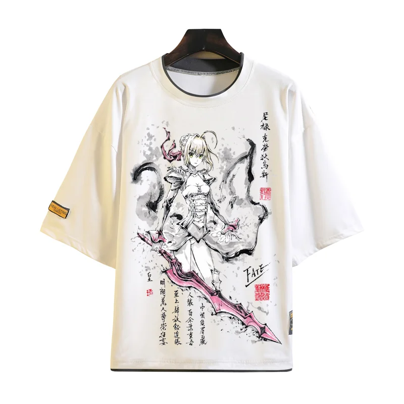 

New fate grand order T shirt New FGO Joan of Arc Cosplay Tshirt Ink wash painting Short sleeve tees tops
