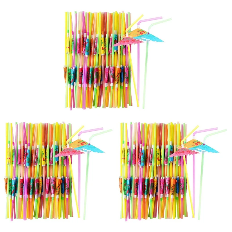 

450 Pcs Umbrella Straws Colourful Disposable Bendable Drinking Straws For Beach Theme Parties Bar Cocktail Decoration