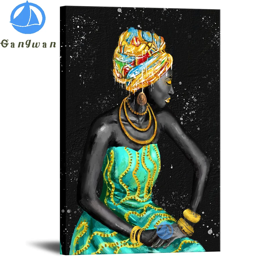 

Афроамериканская Настенная картина из страз, черная женщина с золотыми серьгами, ожерелье, вышивка крестиком, Алмазная мозаика, полное украшение