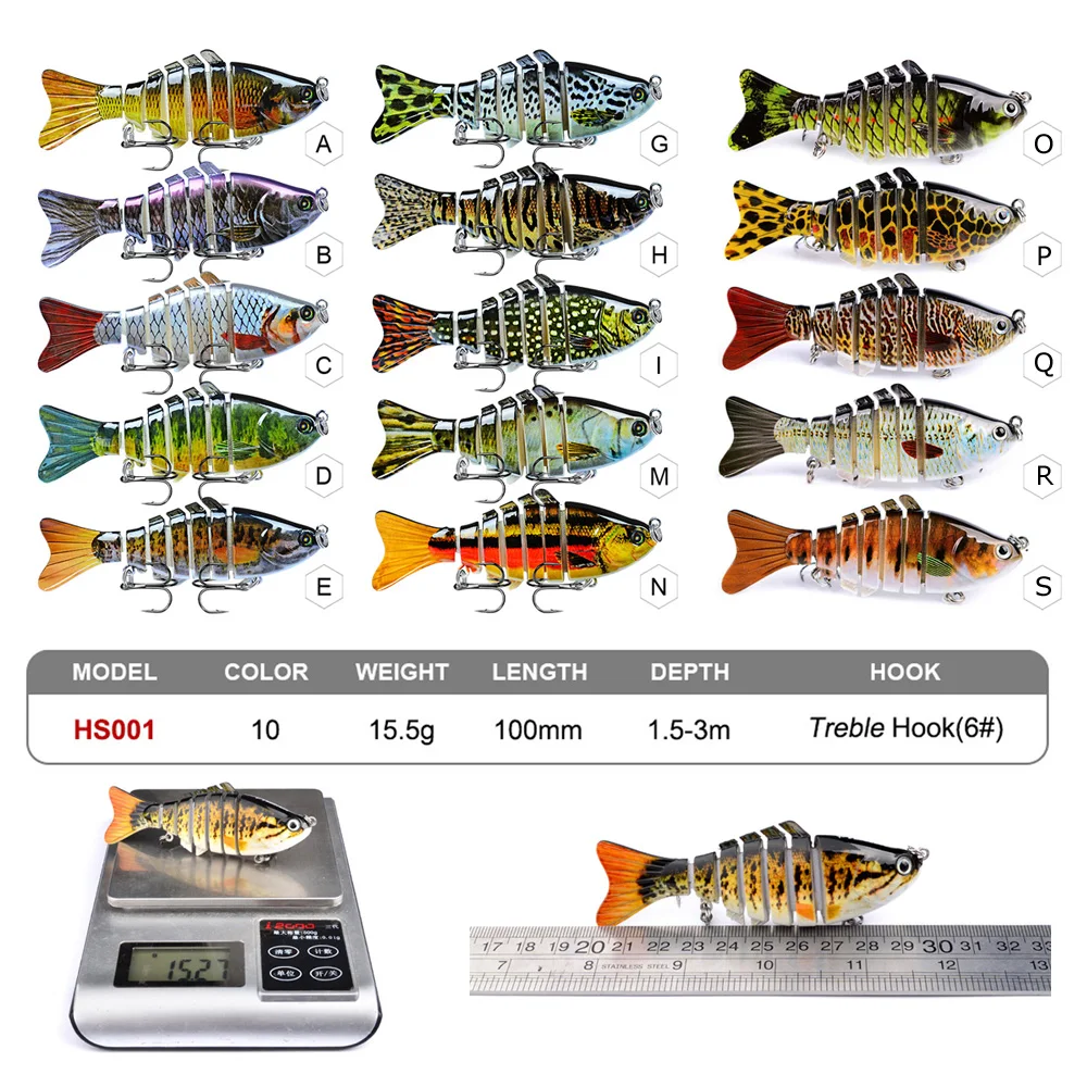 

1 шт. многосекционная рыболовная приманка 15 цветов 7 сегментов свимбейт 10 см 15,5 г Реалистичная совместная приманка воблеры 6 # Тройной Крючок ...