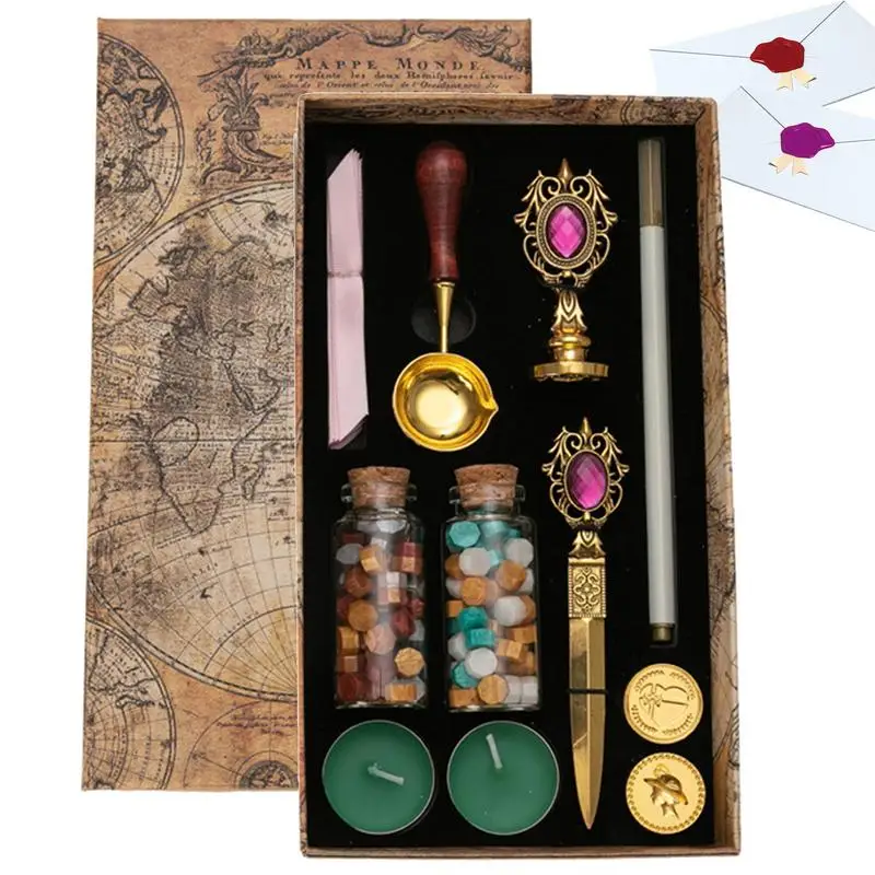 

Wax Seal Stamp Kit Sealing Set Wax Kit Stamp Fire Lacquer Portable Wax Seal Stamp Hot Stamping Gift Box For Gift Wrap Wedding