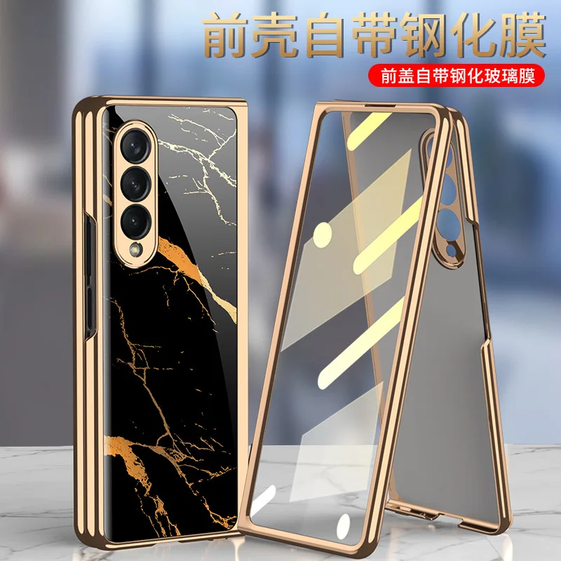 

NewFor Samsungzfold3Phone Case Electroplating Glass Shell Filmw22Foldable Screen Protective Case Drop-Resistant Shell