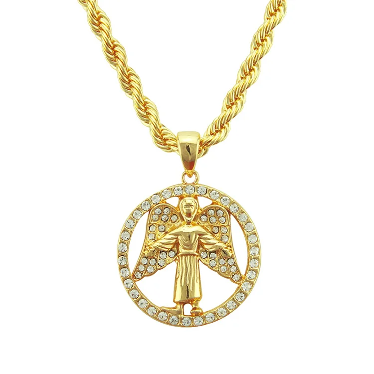 

European and American Hip Hop hipster Angel pendant necklace with diamond twist clavicle chain