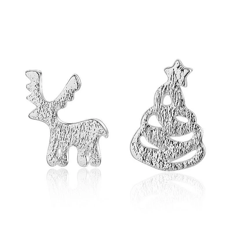 

925 Sterling Silver Stud Earrings Deer Christmas Tree Earrings for Women Girl Christmas Gift