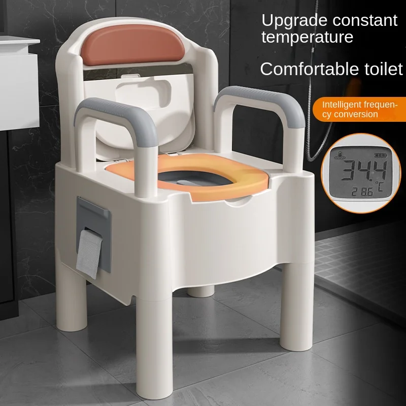 Pregnant Women Portable Toilet Seat Non-slip Foot Pad Adult Armrest Mobile Toilet Constant Temperature Seat Ring Commode Chair
