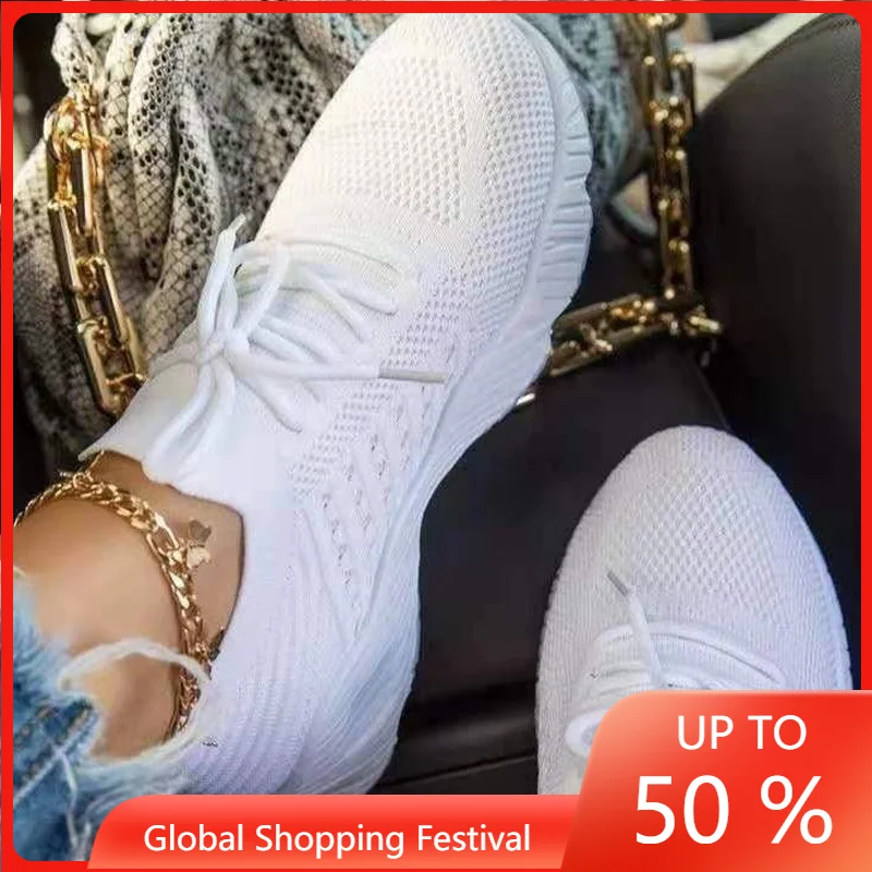

Sneakers Shoes 2021 Fashion Lace Up Platform Women's Shoes Summer Plus Size Flat Mesh Sports Shoes Woman Walking Shoes