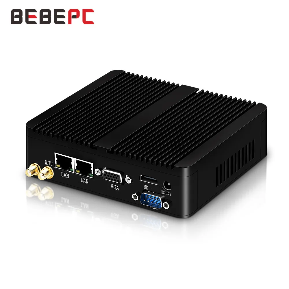 BEBEPC Fanless Mini PC Intel Celeron J1900 N2830 Dual LAN Windows 10 J2900 4 Core Industrial Mini Desktop Computer COM WiFi HTPC