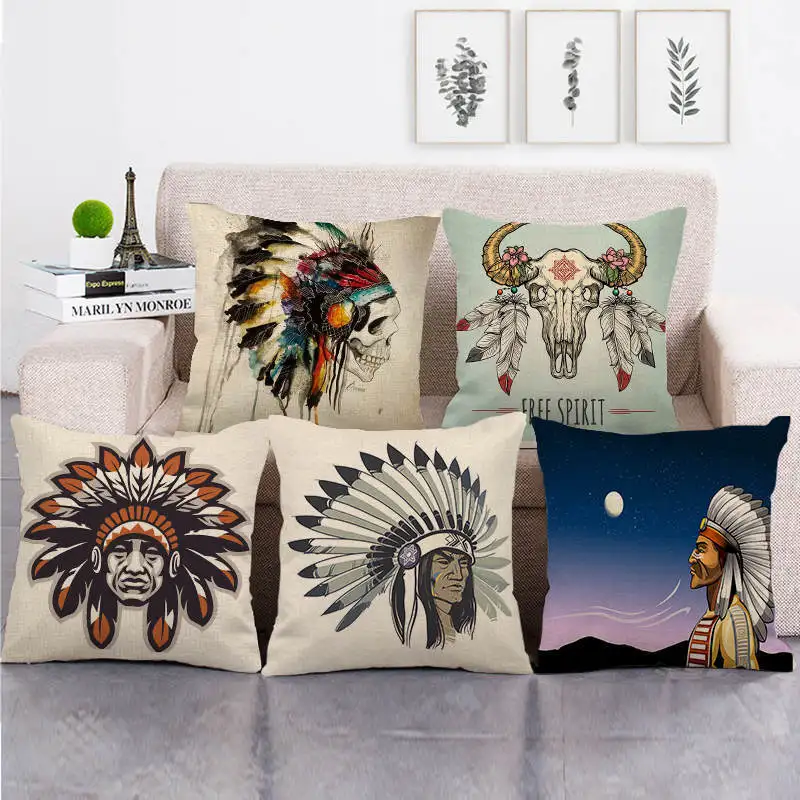 

Indian Ethnic Pillowcase Cotton Linen Pillow Case Home Decor Decorative Cushions for Elegant Sofa Boho Sofa Chair Pillow Cover