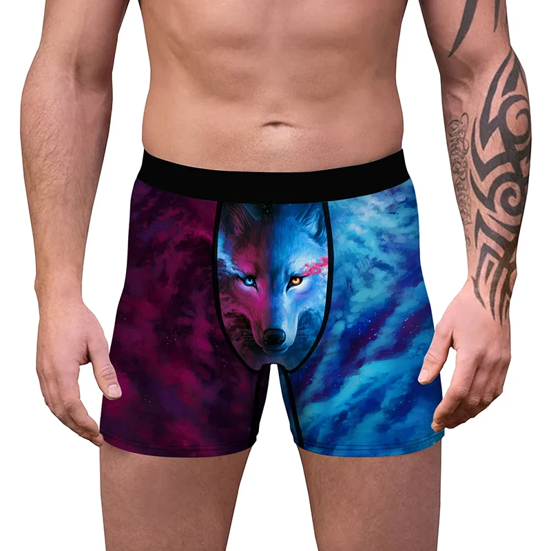

Men Wolf Print Breathable Comfy Boxer Briefs Underwear Underpants Short Boxer Shorts Brazilian Panties Adult New in Underwear