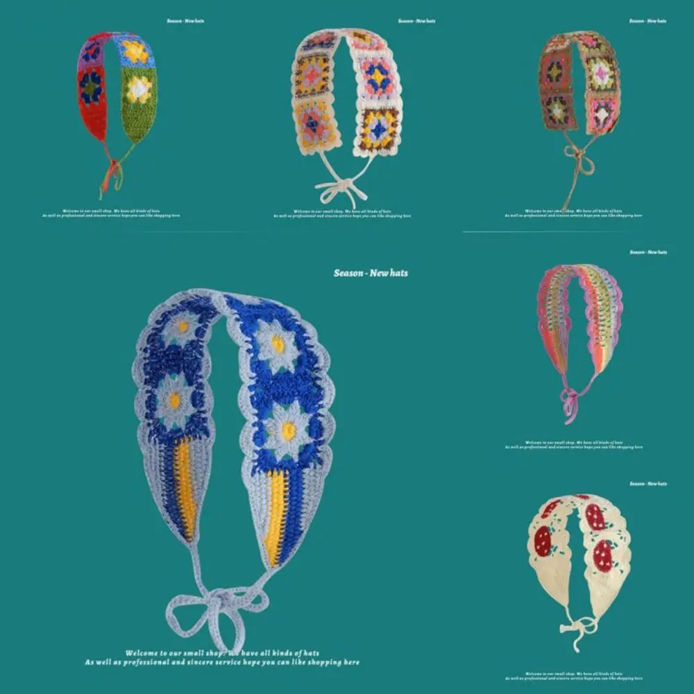 

Повязка на голову с маленькой маргариткой, милая треугольная повязка на голову Y2k ручной работы, вязаный крючком треугольный шарф, повязка на голову, полотенце для девушек