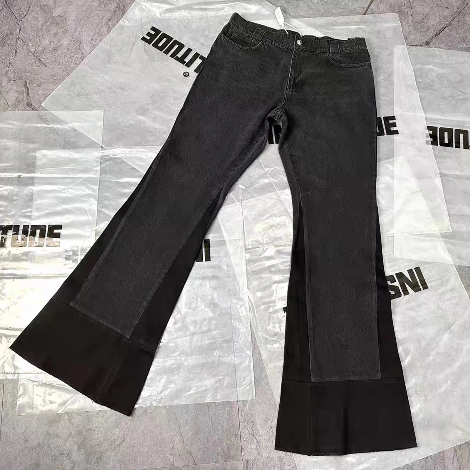 Джинсы-багги расклешенные в стиле пэчворк для мужчин и женщин винтажные прямые