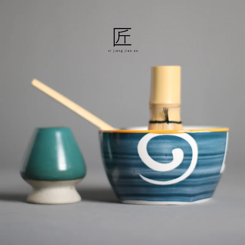 

Tea Service Bamboo Natural Matcha Green Tea Powder Whisk Scoop Ceramic Bowl Set Japanese Teaware Ceremony