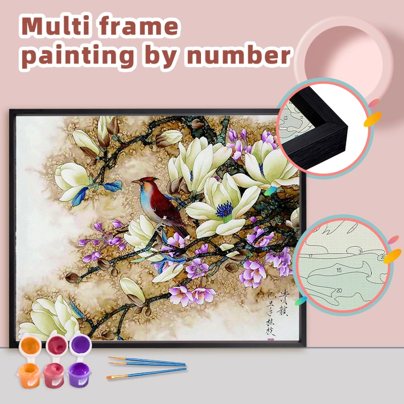 

RUOPOTY Diy Painting By Numbers With Multi Aluminium Frame Kits 60x75cm Bird Flower Craft Coloring By Numbers Home Decor Gift