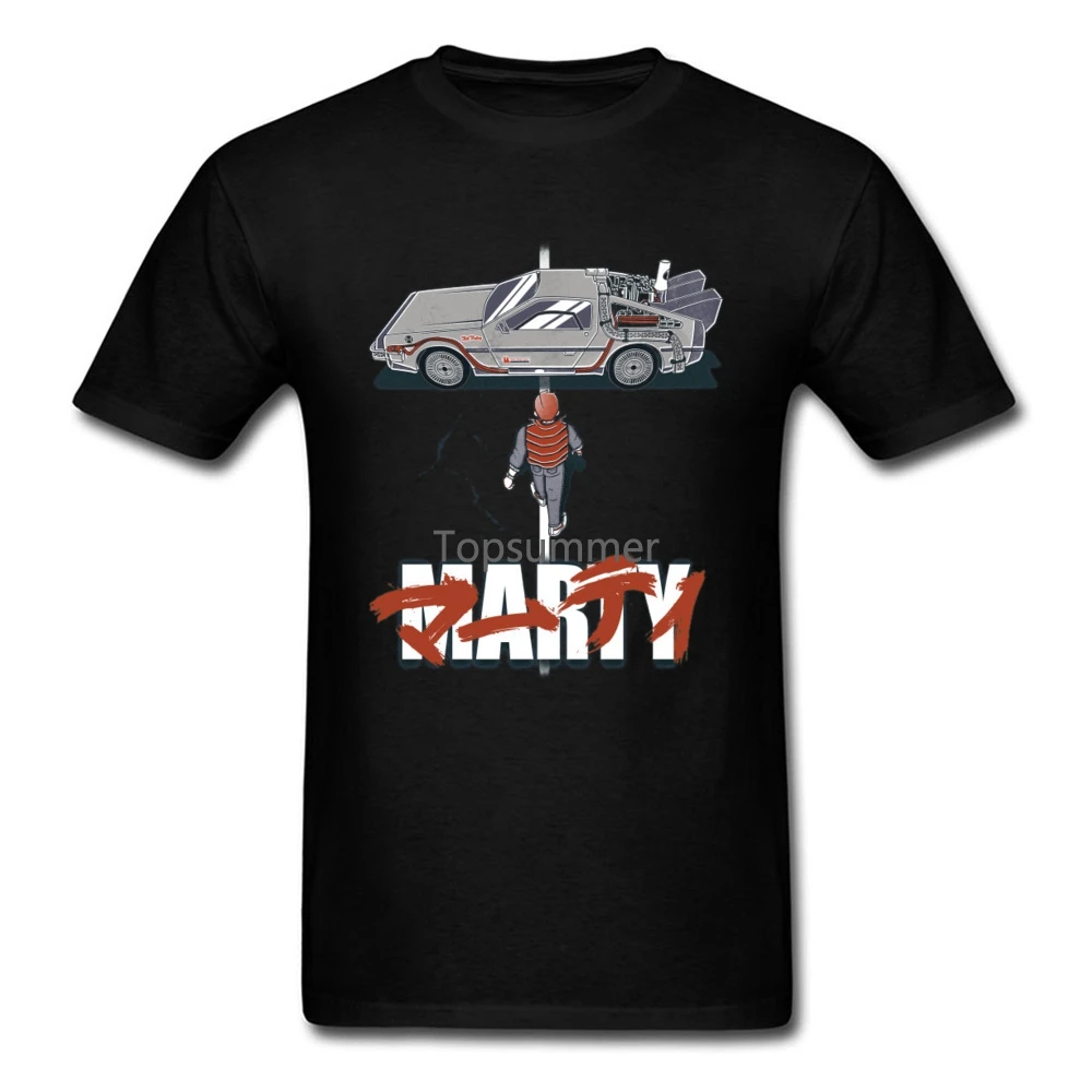 

Fiction T-Shirt Men Back To The Future 2 T Shirts 2019 New Akira Marty Delorean Tops & Tees 100% Cotton Punk Tshirt Black