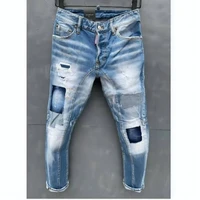 2022 dsquared2 mens skinny jeans with ripped holes elastic paint spray stitching beggar pants t139