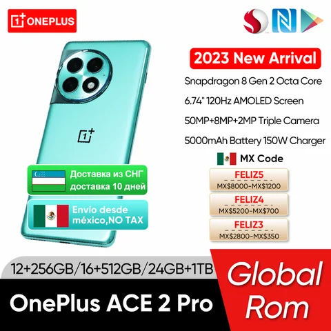 Смартфон Oneplus ACE 2 Pro, телефон с глобальной прошивкой, процессор Snapdragon 8 Gen 2, экран AMOLED 6,74 дюйма, 120 Гц, аккумулятор 5000 мАч, аккумулятор 150 Вт, SUPERVOOC Charge