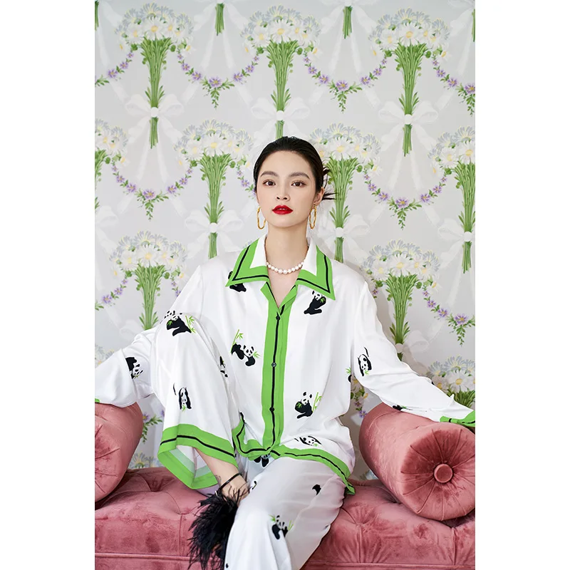 2022 new panda high-end ice silk pajamas women's two-piece suit pajamas for women  женское бельё  pijama perro