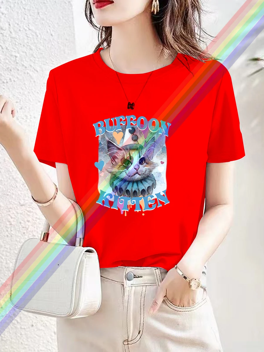 Роскошная брендовая Летняя женская футболка с круглым вырезом и принтом котят