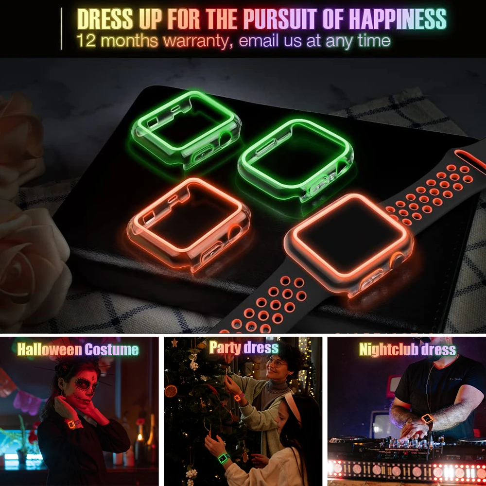 

Luminous Cover for Apple Watch Case 45mm 41mm 38mm 42mm 40mm 44mm Hard PC Bumper Protective Frame iWatch 8 7 6 5 3 SE Accessorie