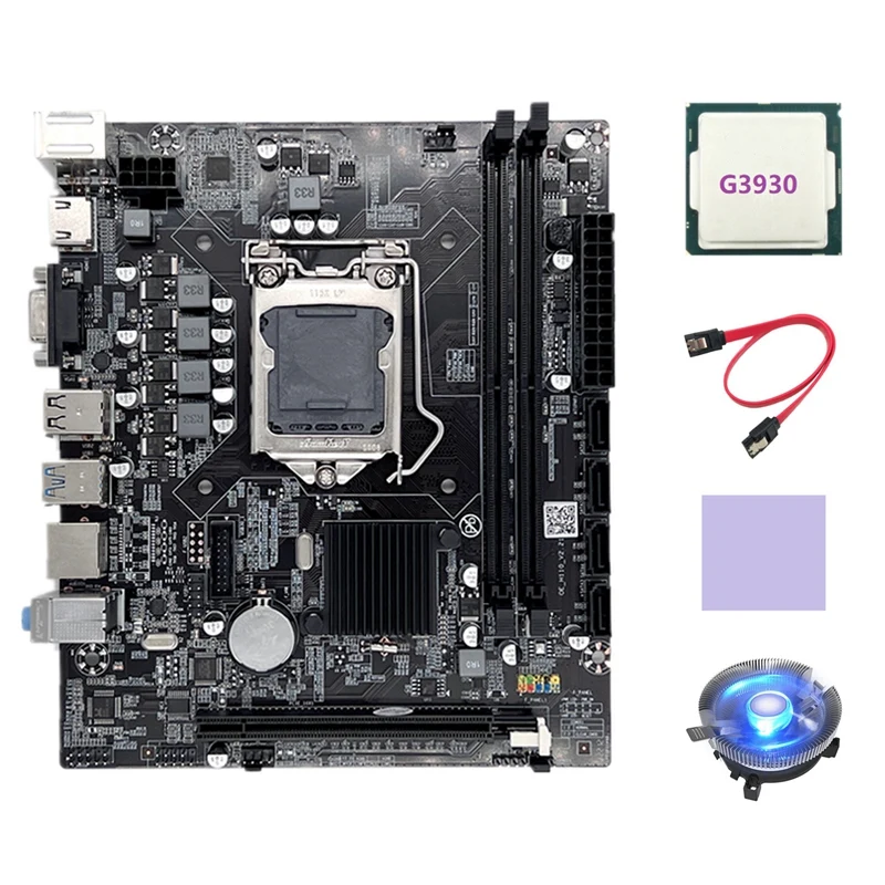 

H110 Computer Motherboard LGA1151 Supports Celeron G3900 G3930 CPU With G3930 CPU+SATA Cable+Cooling Fan+Thermal Pad