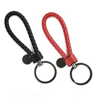 1x car hand woven keyring leather strap braided rope keychain universal 360%c2%b0 rotating horseshoe buckle auto pendant key chain