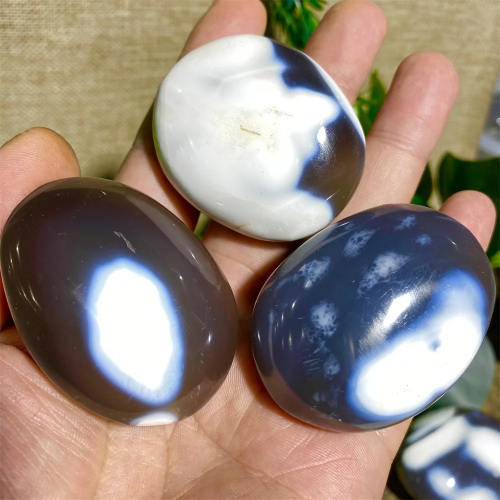 

Stone Natural Crystal Whit Black Orca Agate Palm Chakra Healing Meditation Reiki Wicca Living Gems And Minerl Home Decoratio