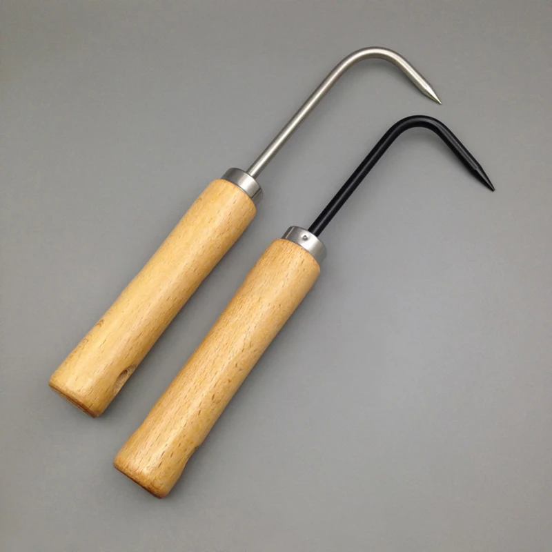 

Firm Carbon Steel Bonsai Tools Hook Wooden Handle Durable Grass Hook Robust Grass Root Hook