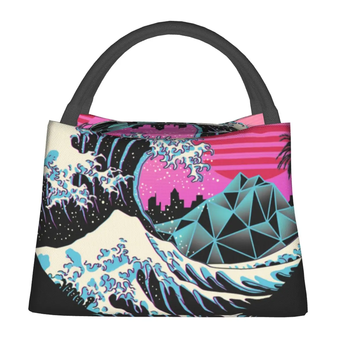 

The Great Wave Cyberpunk Lunch Bag Y2k Retro Red Sun Custom Lunch Box Casual Outdoor Cooler Bag Convenient Thermal Lunch Bags